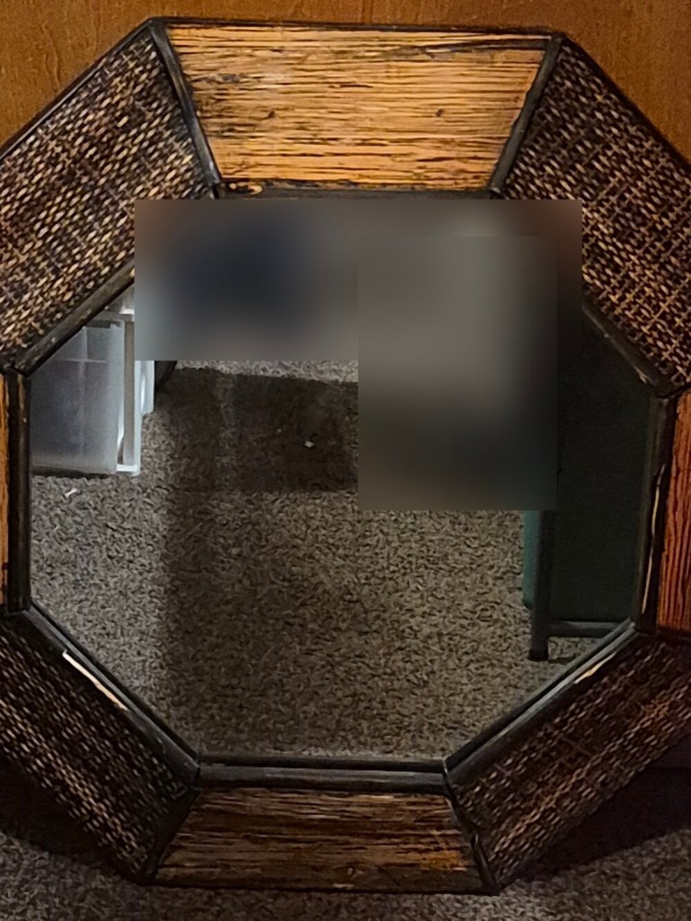 Octagon Wall Mirror Wicker Rattan & Rustic Wood Frame 30 in Boho Coastal Decor